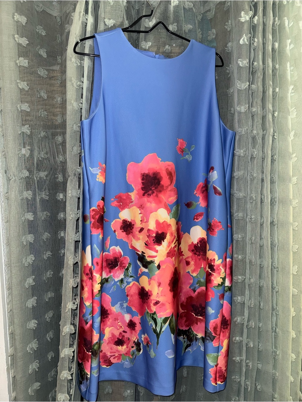 Anne Klein Periwinkle Midi Dress with Pink Floral Border